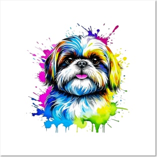 Colorful Shih Tzu Splatter Art - Adorable Canine Delight Posters and Art